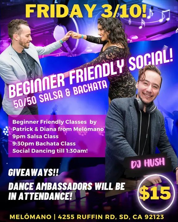 📣2 super friendly dance events coming up! 🤗 Join us! 🙌🏼 💃🏽 Friday, March 10th, 9pm for the Melómano begginer friendly social 🎉 $15 cash at the door! 🤩 Saturday, Marc