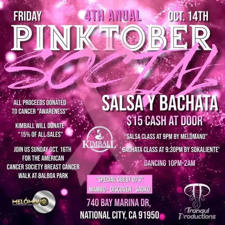 Tranqui Productions🐘 and Melómano Entertainment📀 present: The PinkTober🎀 Salsa and Bachata Social!!! 🐘🎀📀🕺💃 It's time to give back to a cause that is near and dear to