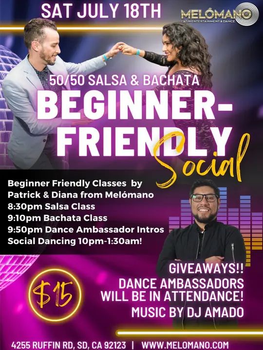 🎉 It's BACK! Our Beginner Friendly Social returns on SATURDAY, July 18th!🙌🏻 Get ready for a fun, welcoming, and stress-free night of dancing! 🤩 Melómano is dedicating thi
