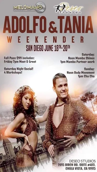 🚨The weekender starts TODAY! It's not too late to get your FULL PASS!! 🌟 ONLY $99 !!🌟 Pass holders get to meet and greet Adolfo & Tania TONIGHT!! 🎉 60 minute Meet & Gre