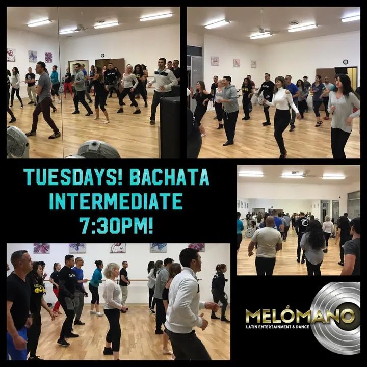 Bachata Tuesdays!! Intermediate lesson at 7:30pm ain't no joke at Melómano!! Join us to take your bachata footwork and patterns to the next level! First class free, no partner
