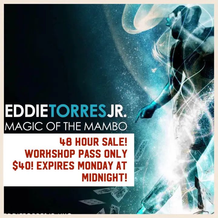 Hello Mambo Lovers!! Here are the details for the Eddie Torres Jr. 3 hour workshop! It's going down April 1st from 1pm to 4pm!! We're doing a special introductory sale at only