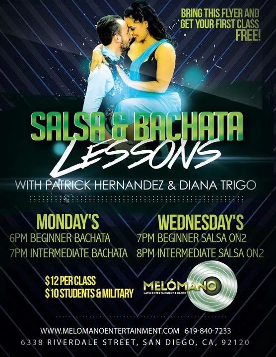 Bachata Monday's!!! Join us tonight for Beginner and Intermediate Bachata Lessons with the directors of San Diego Island Touch! First Lesson is Free! No Partner Necessary! #