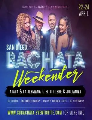 Nights Passes are Available! Purchase now and Save! The San Diego Bachata Weekender Begins Tonight! Bachata Workshops, Music and Social Dancing all Weekend! www.SDBachata.ev