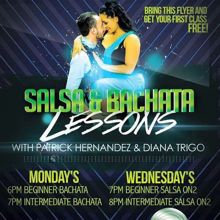 Bachata and Salsa lessons every Monday and Wednesday! Join Patrick Hernandez and Diana Trigo for beginner and Intermediate lessons! Bachata Mondays starting at 6PM and Salsa W
