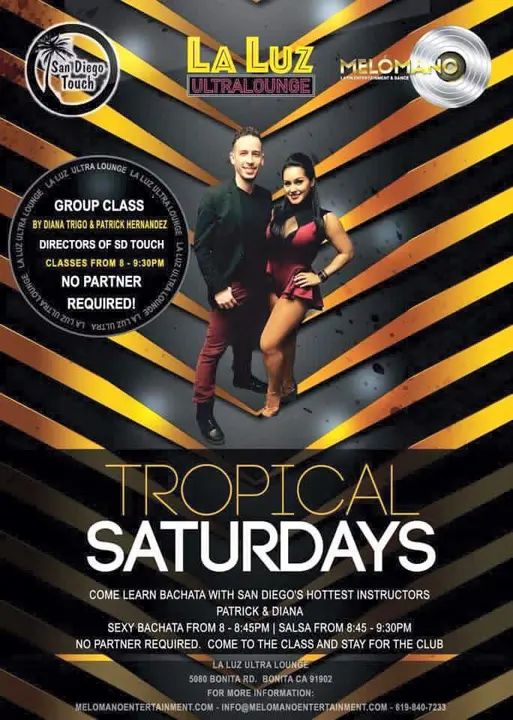 Free bachata lesson tonight at La Luz Ultra Lounge!!! Get there at 8pm for the class with the Directors of SD Touch and stay to party for free!!! It's going to be a fun night!