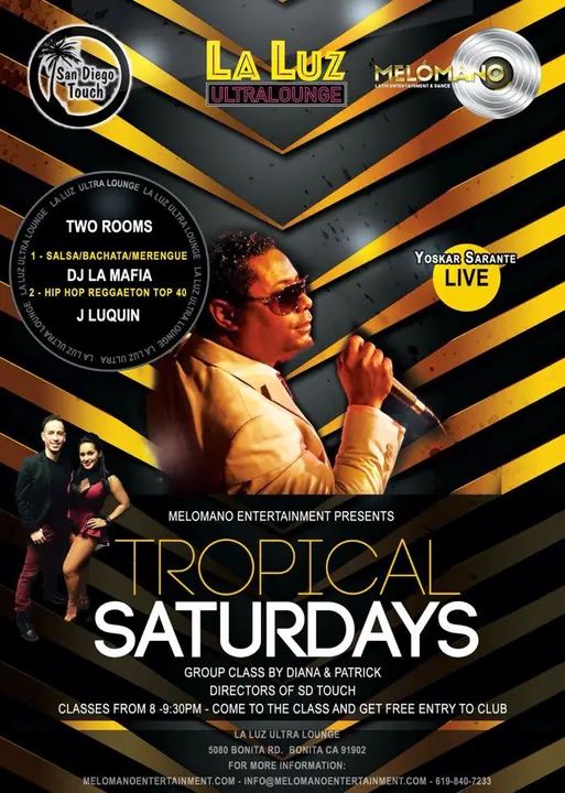 Join us tomorrow! Saturday, November 14 at La Luz Ultra Lounge for a free Bachata and Salsa Lesson with directors of San Diego Island Touch Patrick Hernandez and Diana Trigo!