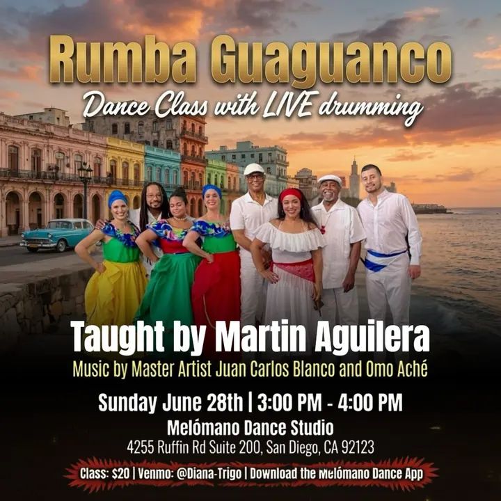 Melomano presents a Rumba Guaguanco dance class with LIVE drumming!!! 🥁 a one of a kind experience! Sunday 6/28 at 3pm to 4pm! $20 drop in fee to feel the magic of the instru