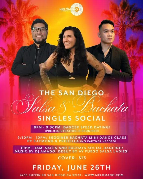 ❤️ THE SAN DIEGO SALSA & BACHATA SINGLES SOCIAL!💃🕺 Looking to meet new people, make new connections, and enjoy a fun night of dancing? Join us on Friday, June 26th for an e