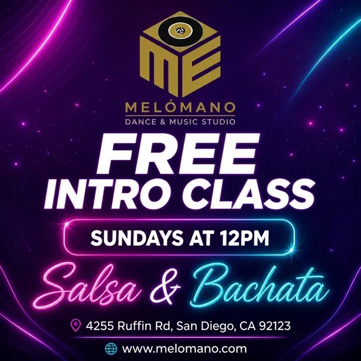 Sundays at 12PM = your FREE intro dance class 🙌 Half Salsa + half Bachata, made for total beginners (zero experience needed). No partner needed! 💃🕺 Kids under 18 are free!