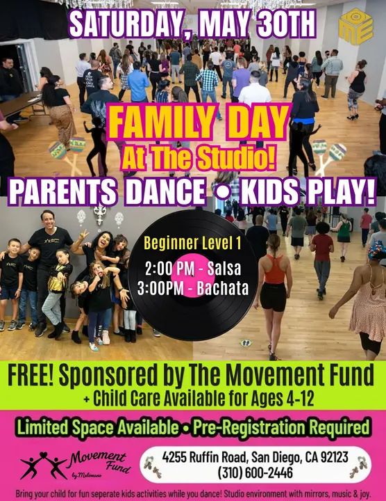 IT'S GOING DOWN!🕺💃 Bring your family to FAMILY DAY at the Melómano Studio! 👨‍👩‍👧‍👦 A FREE community event sponsored by The Movement Fund! 🙌 📅 DATE: Saturday, May 30t