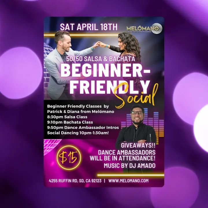 Get ready to dance!🤗 Our next Beginner Friendly Social is happening TOMORROW, Saturday, April 18th!🙌🏻🤩 Melómano is dedicating this night to the new dancers in the San Die