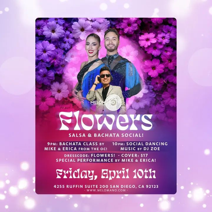 🌴Let your dancing bloom! 🌸🌼 Join us for the Flowers Salsa & Bachata Social this FRIDAY, April 10th! 🙌🏻💃🕺 We’re bringing the heat with special guests Mike & Erica all t