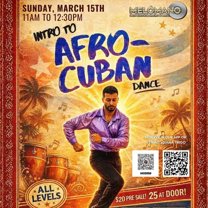 TODAY at 11am! 🎉🎊 Intro to Afro-Cuban Foundations Workshop with Martin🔥🥁 Discover the roots that shape the movements, rhythms, and flavor of today’s salsa!🕺🏻💃🏽 This