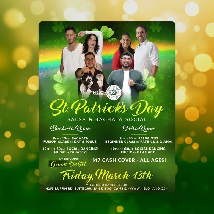 ☘✨ St. Patrick’s Day Salsa & Bachata Social ✨☘ Join us on Friday, March 13th for a night full of rhythm, energy, and a little Irish luck!💃🕺🏻 We’re turning up the heat wi