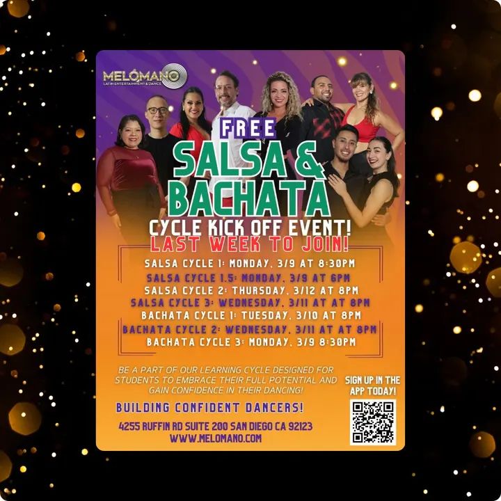 Missed last week?👀 Don’t worry, this is your moment to jump in! 💃🕺 Our Salsa & Bachata Cycles are still open, so sign up in the app today and start dancing before it’s too