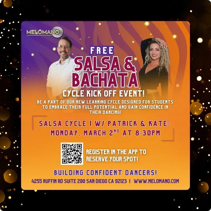 TONIGHT! FREE Salsa Cycle 1 at 8:30PM with Patrick & Kate!💃🏻🕺🏻 Join us for the NEW Cycle and take your dancing to the next level! 🤩 These cycles are designed to help dan