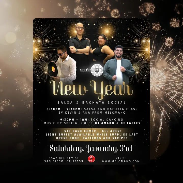 New Year, new vibes!🎉Join us TOMORROW Saturday, January 3rd for the Melómano New Year Salsa & Bachata Social at Tango Del Rey! Come celebrate, dance, and set the tone for an