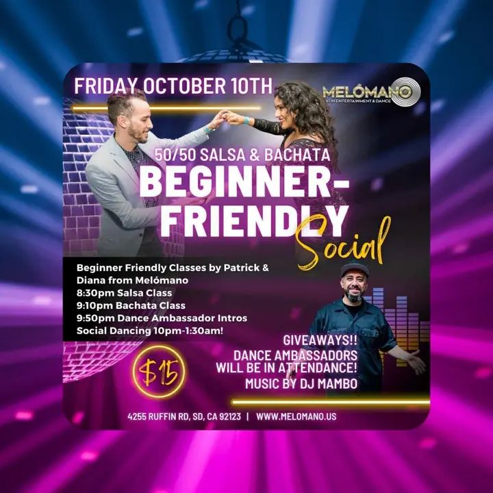 It’s BACK!!! 🤗 Our Beginner-Friendly Social is happening this FRIDAY, October 10th! Melómano is dedicating this night to the new dancers in the San Diego Dance Community who