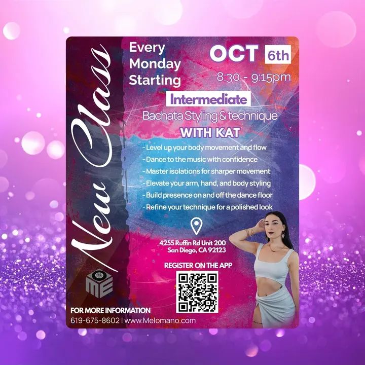 🚨New Class Launch! Join us for the Grand Opening TONIGHT!✨🎉 San Diego, it’s time to take your bachata styling & technique to the next level! 💃 Starting tonight (Monday, O
