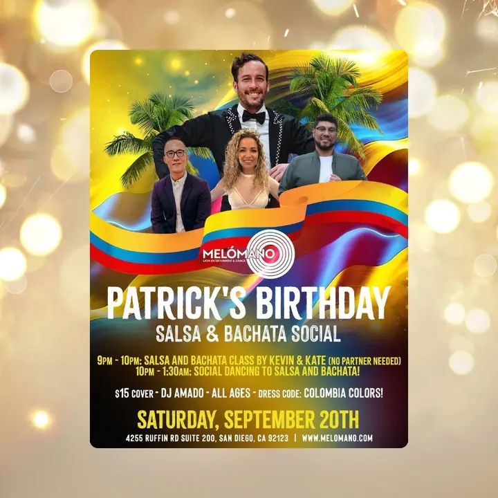 THIS SATURDAY!!! We’re turning up the heat for Patrick’s birthday with a Colombia-themed Salsa & Bachata social 🎉🔥🥳 Come celebrate Patrick and Valentin’s birthdays with a
