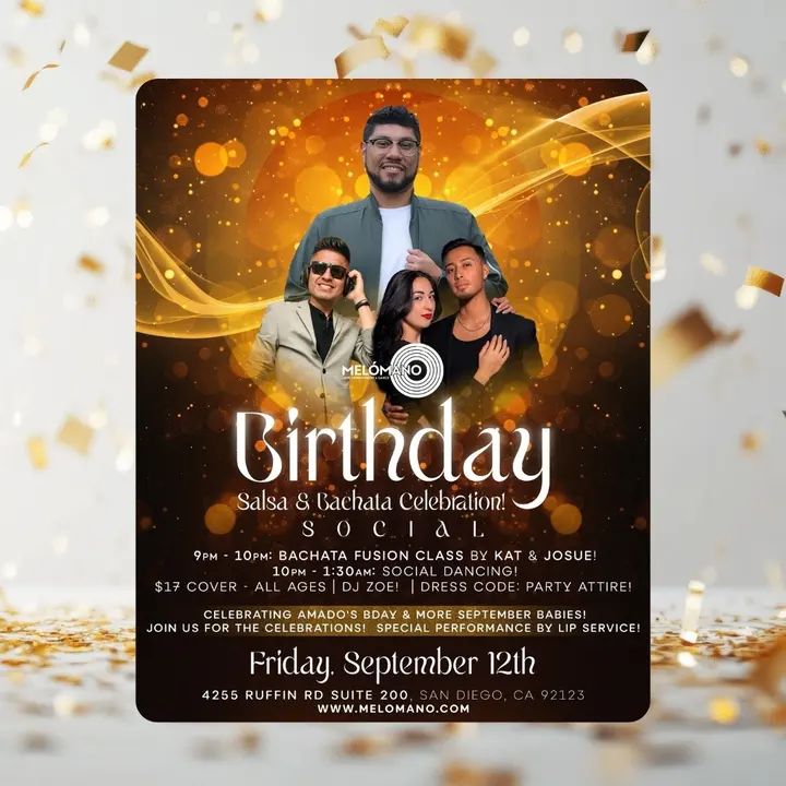 TONIGHT!🎉 You’re invited to The Melómano Birthday Salsa & Bachata Celebration Social! 💃🕺 Get ready for a night of rhythm, celebration, and nonstop dancing! Join us for The