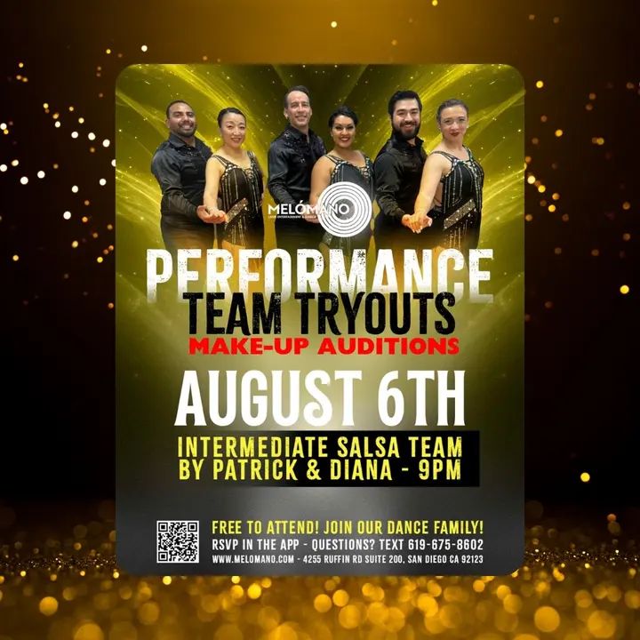 MAKE-UP TRYOUTS TONIGHT at 9PM!!🥳🙌🏻 Join the Melómano Intermediate Salsa Partner performance teams!! 👯‍♀️💃🏽Friendly environment with positive vibes!✨Directed by Patrick