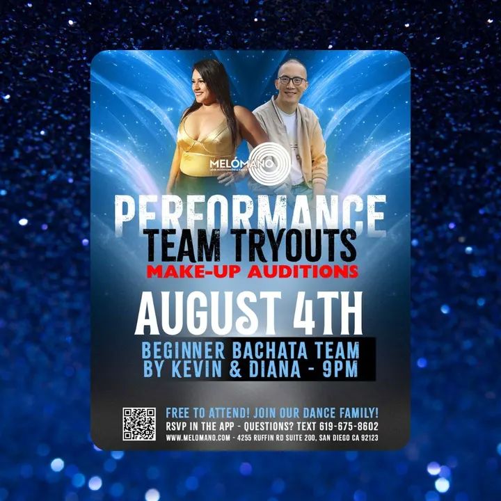 MAKE-UP TRYOUTS TONIGHT at 9PM!!🥳🙌🏻 Join the Melómano Beginner Bachata partner performance teams!! 👯‍♀️💃🏽Friendly environment with positive vibes!✨Directed by Kevin an