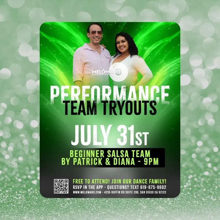 TONIGHT at 9PM!!🥳🙌🏻 Join the Melómano Beginner Salsa Partner performance teams!! 👯‍♀️💃🏽Friendly environment with positive vibes!✨Directed by Patrick and Diana! Come ch