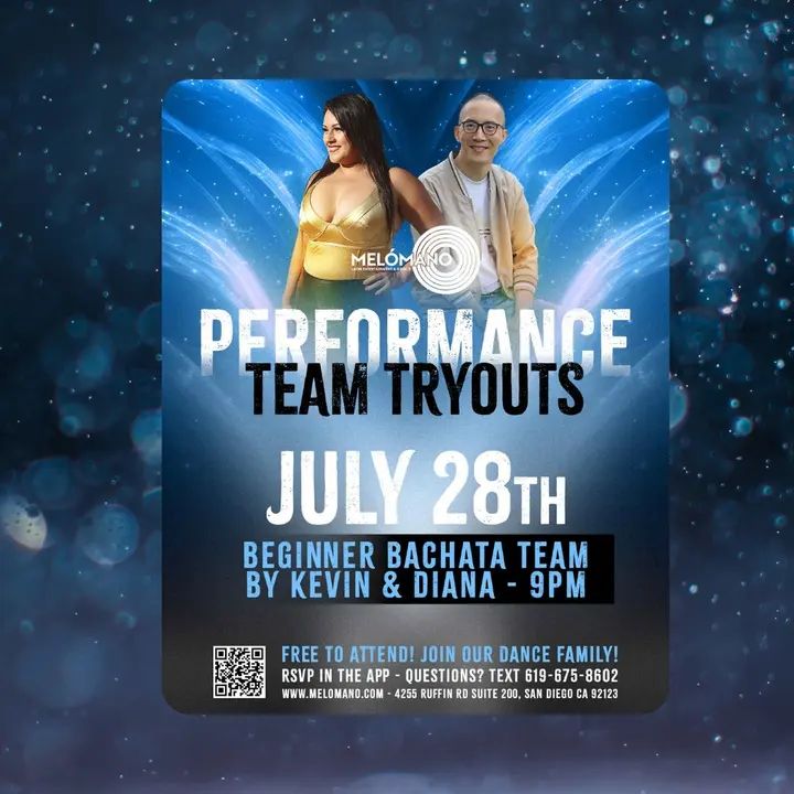 TONIGHT at 9PM!!🥳🙌🏻 Join the Melómano Beginner Bachata partner performance teams!! 👯‍♀️💃🏽Friendly environment with positive vibes!✨Directed by Kevin and Diana! Come ch