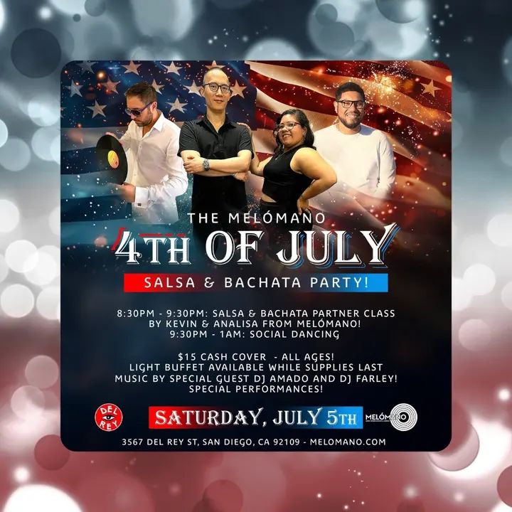 📢The Fourth of July Dance party is on! Salsa & Bachata Dancing at Tango Del Rey this SATURDAY, July 5th!!!! 🎉 EVERY FIRST Saturday of the month, join us for great music and