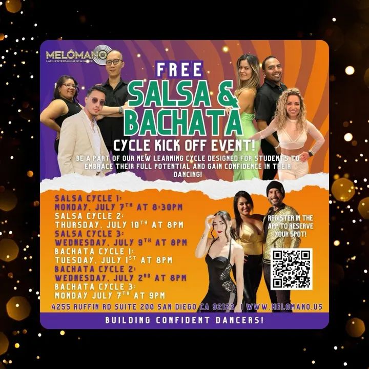 NEW SALSA and BACHATA DANCE CYCLE KICK OFFS STARTS in JULY 2025🥳 join us for the NEW Summer Cycle! 🤩 These Cycles have been a BIG hit! Come check it out for one FREE sessio