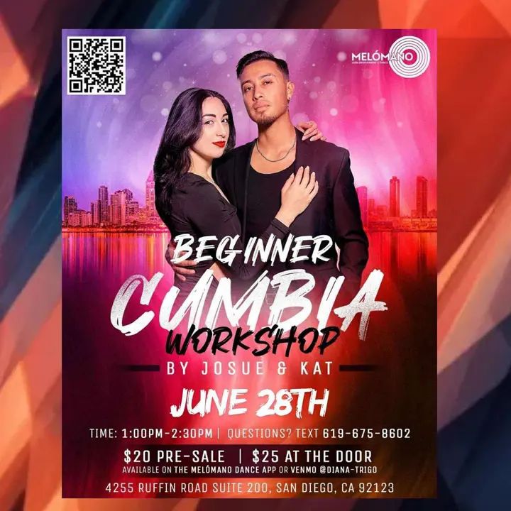 🎉 Let’s Dance! Beginner Cumbia Workshop with Josue & Kat! 💃🕺 Ready to move, groove, and feel the rhythm of Cumbia? Come join us for an exciting Beginner Cumbia Workshop wi