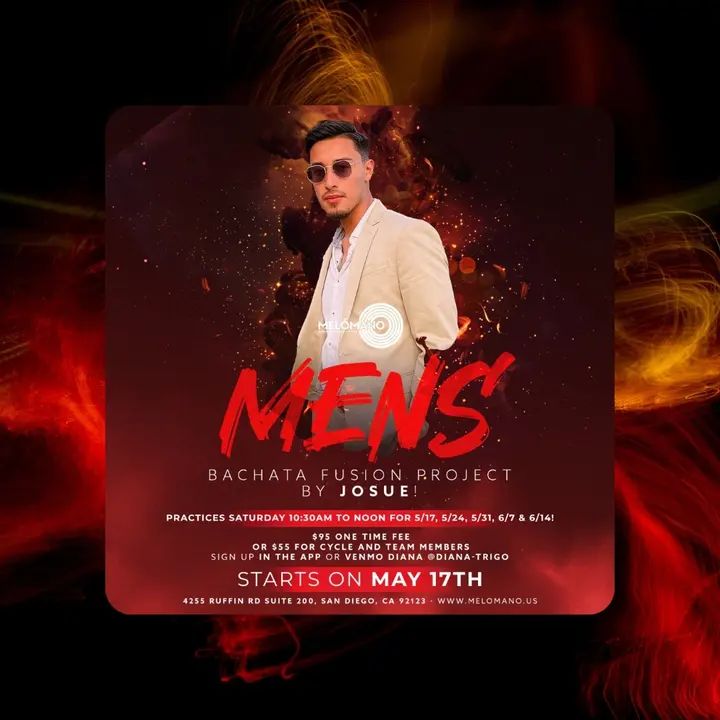 Join the NEW Melómano Men’s Bachata Fusion Challenge with Josue! With all the style and grace, take the stage with the very talented Josue! Don’t miss this opportunity to lea