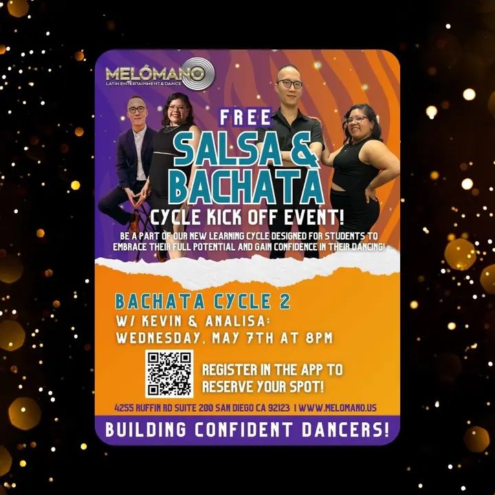 🚨TONIGHT! FREE BACHATA CYCLE 2 KICK-OFF at 8PM!🌸🤩 These Cycles have been a BIG hit! Come check it out for one FREE session! NOW is the time to learn new moves and take you