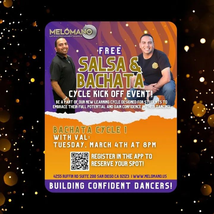 🚨 FREE BACHATA CYCLE 1 KICK OFF TONIGHT AT 8PM! 🥳 These Cycles have been a BIG hit! Come check it out for one FREE session! NOW is the time to learn new moves and take your