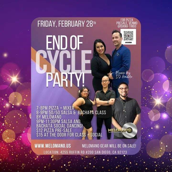It’s time to celebrate! 🥳 Introducing the Melómano End of Cycle Dance Party! Its going down Friday, February 28th! 💃🏽 This party is for all San Diego Dance community member