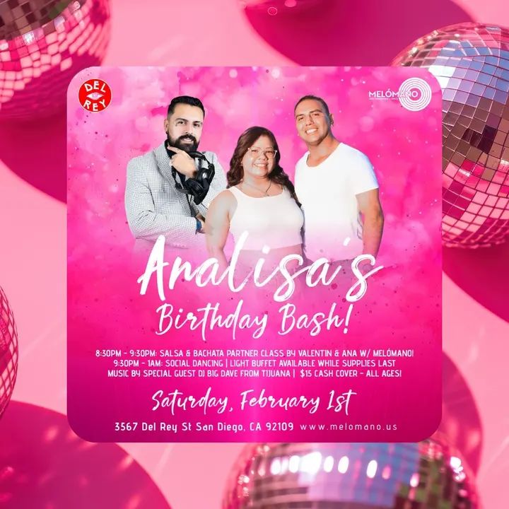 Get ready to celebrate this Saturday at the one and only Analisa’s Birthday Bash Salsa and Bachata Social 🎂 Let’s get Pretty in Pink 💓💞💗 for this special occasion! Save t