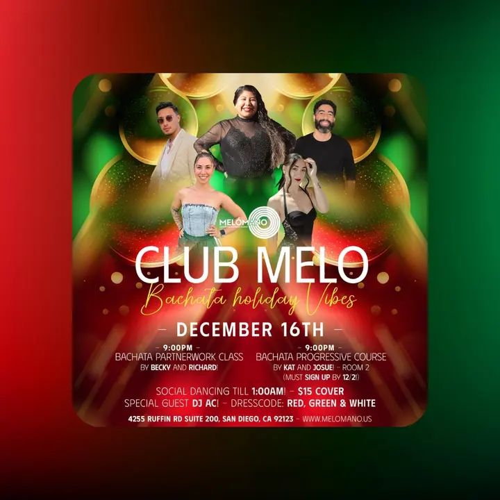 TONIGHT!!! Get ready to feel bachata vibes at our new 100% Bachata night! 🔥 We’re bringing the hottest dance floor vibes this holiday season! 🎁🎄 Be a part of the Bachata m