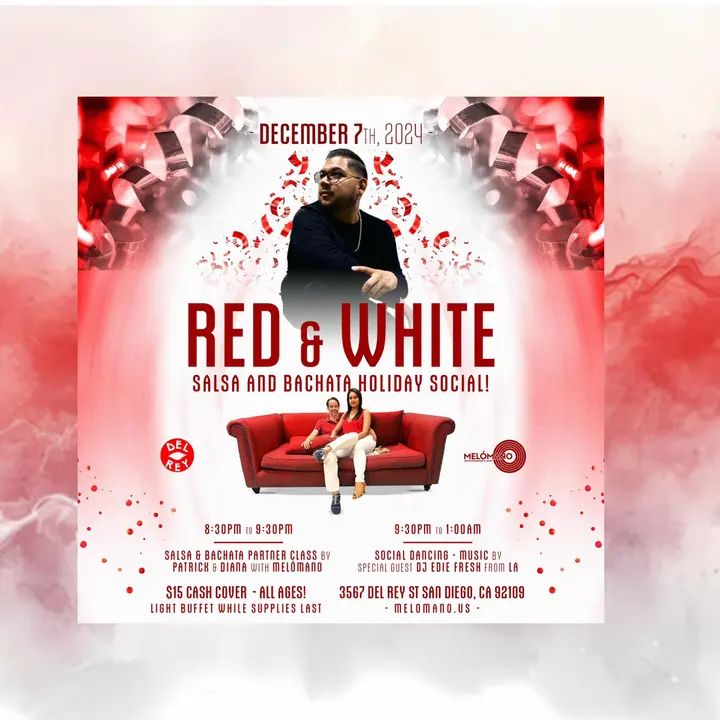 The Melómano Red ❤️& White Salsa and Bachata Holiday Social is going down on Saturday, December 7th at Tango Del Rey! 🎉 Don’t miss this fun event!🥳 ❤️🤍❤️🤍❤️Wear your best