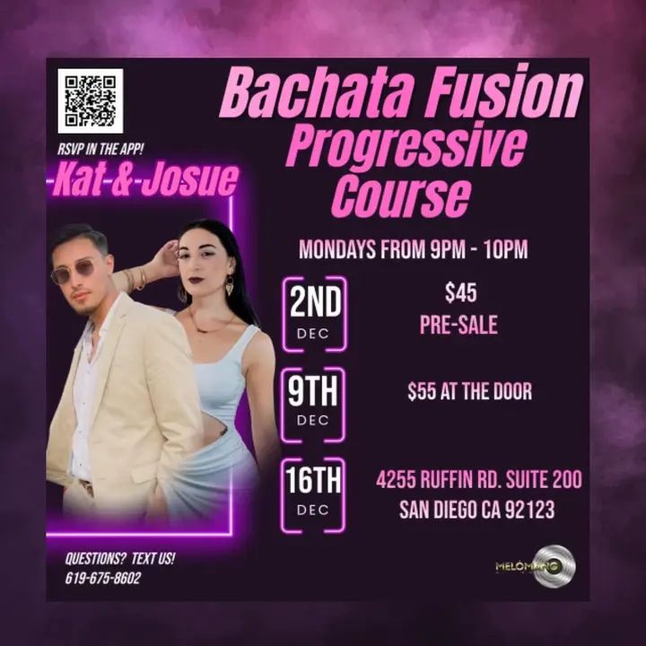 🌟 Level Up Your Bachata with Kat & Josue! 🌟 Ready to bring your bachata moves to the next level? Join us for three incredible Mondays of fusion-packed bachata learning with