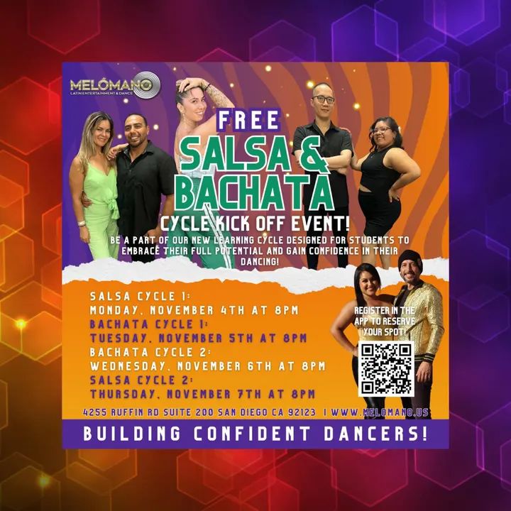 Melómano FREE Salsa and Bachata Cycle Kick Off! 11/4-7! NEW SALSA and BACHATA DANCE CYCLE KICK OFFS STARTS in NOVEMBER🥳 These Cycles have been a BIG hit! Come check it out