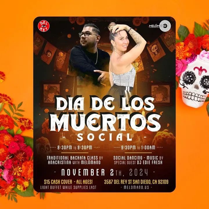 We are having El Día de los Muertos Edition of Salsa and Bachata Party on Saturday, November 2nd! Celebrate life and remember loved ones at our Melómano Salsa and Bachata Par