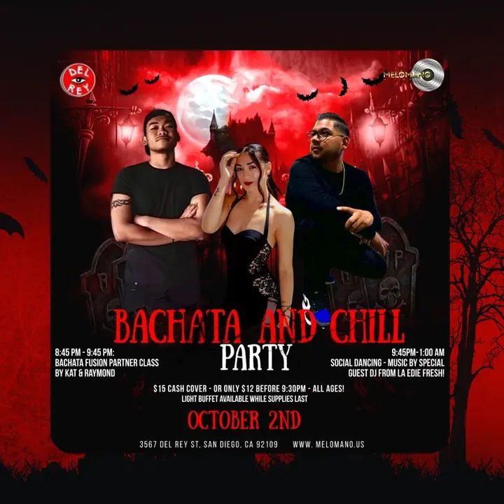 ONE WEEK AWAY!!!🕸💀 📢Calling all of the bachata lovers!! Melómano has got you covered with our Special 100% Bachata Social, Wednesday- October 2nd at Tango Del Rey🥳 EVERY