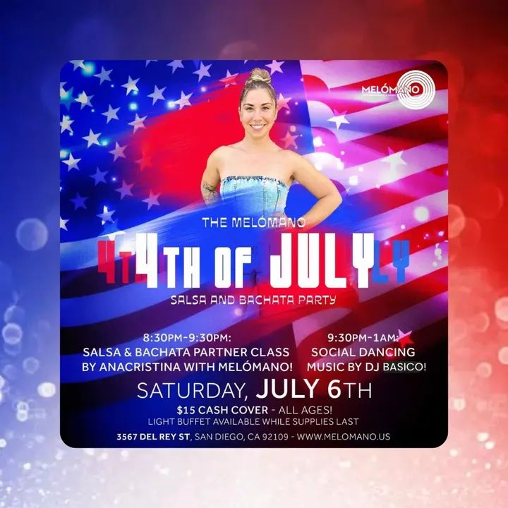 The Fourth of July Dance party is on! Salsa & Bachata Dancing at Tango Del Rey on Saturday, July 6th!!!! 🎉 EVERY FIRST Saturday of the month, join us for great music and vib
