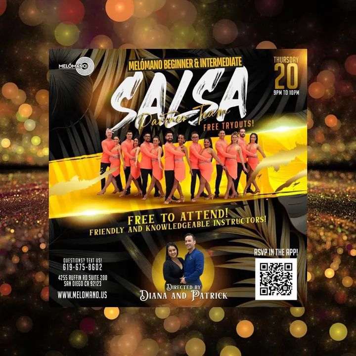Join the Melómano Salsa partner performance teams!! 👯‍♀️💃🏽Friendly environment with positive vibes! 🙌🏼 Come check out the FREE Melómano Salsa Partner Team Tryout! 🙌