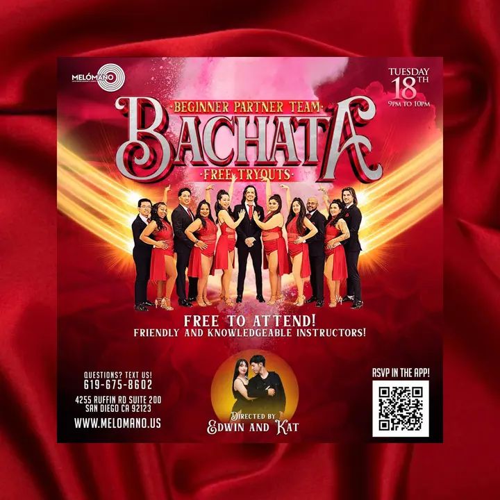 The Melomano Beginner Bachata Performance Team by Edwin and Kat! FREE Tryout THIS TUESDAY June 18th at 9pm! Please RSVP your spot in our dance app! 🗓DATE: 💃Tuesday, June 18