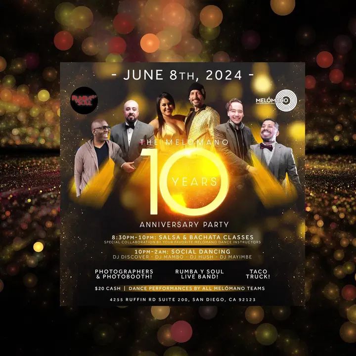 10 years in the making! Come celebrate with us! 🥳 The Melómano 10 year anniversary party! Saturday, June 8th! 🚨Early arrival highly recommended!🚨 A great night of danci