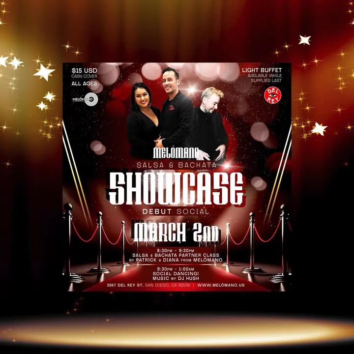 The Melómano Salsa and Bachata Showcase Social is going down Saturday, March 2nd at Tango Del Rey! 🎉 The Melómano Fam will be performing for you!!! 🎉🎉 We got some perform