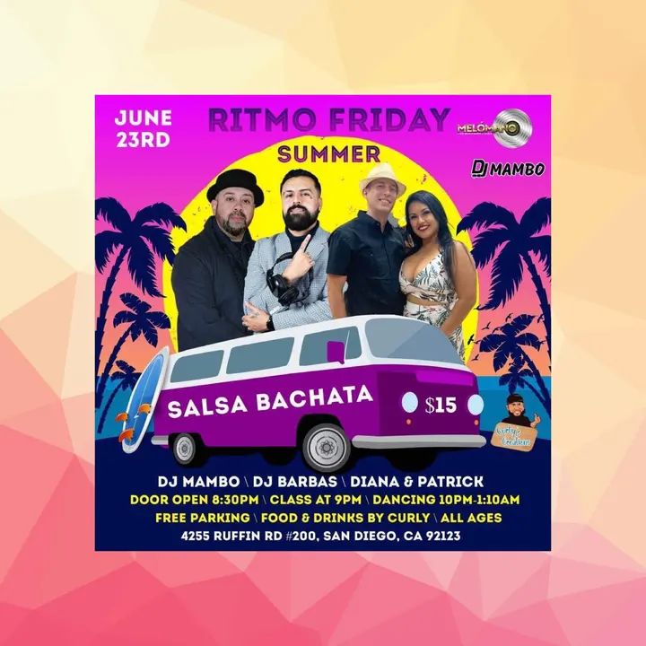 MAMBO CASTILLO & MELÓMANO ENTERTAINMENT PRESENT RITMO FRIDAY 50/50 SALSA BACHATA 💃🏽 🕺🏼 Doors open @ 8:30PM 🌟 9:00pm Salsa & Bachata Class with PATRICK & DIANA fro